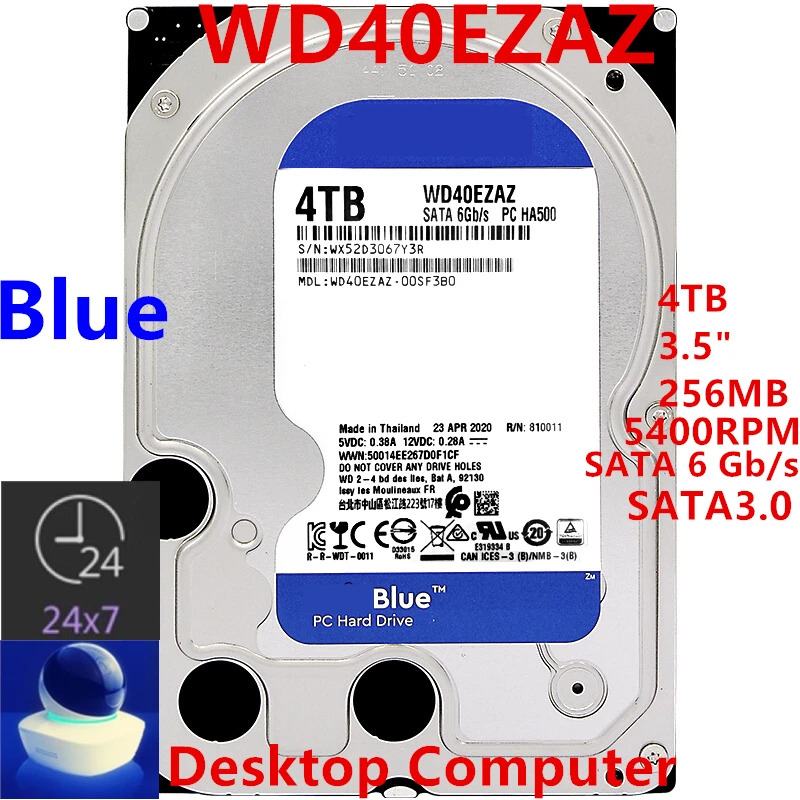 데스크탑 하드 드라이브 WD40EZAZWD Blue 4TB 3.5 SATA 6Gb/s 256MB 5400RPM새 원본 HDD