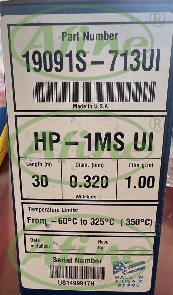 AFINE Agilent JW hp호환-1ms 초고비활성 크빈티지토그래피 컬럼 7 인치 헤드 19091S-713UI 30m 0.32mm 1.00m