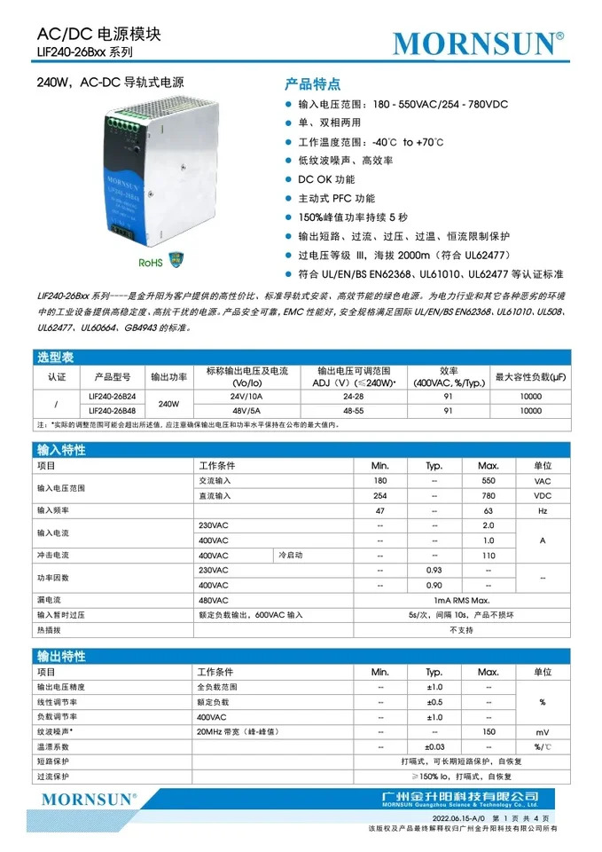 레일 스위칭 전원공급장치 NDR-24 LIF240-26B24 LIF240-26B4 8 AC-DC 240W