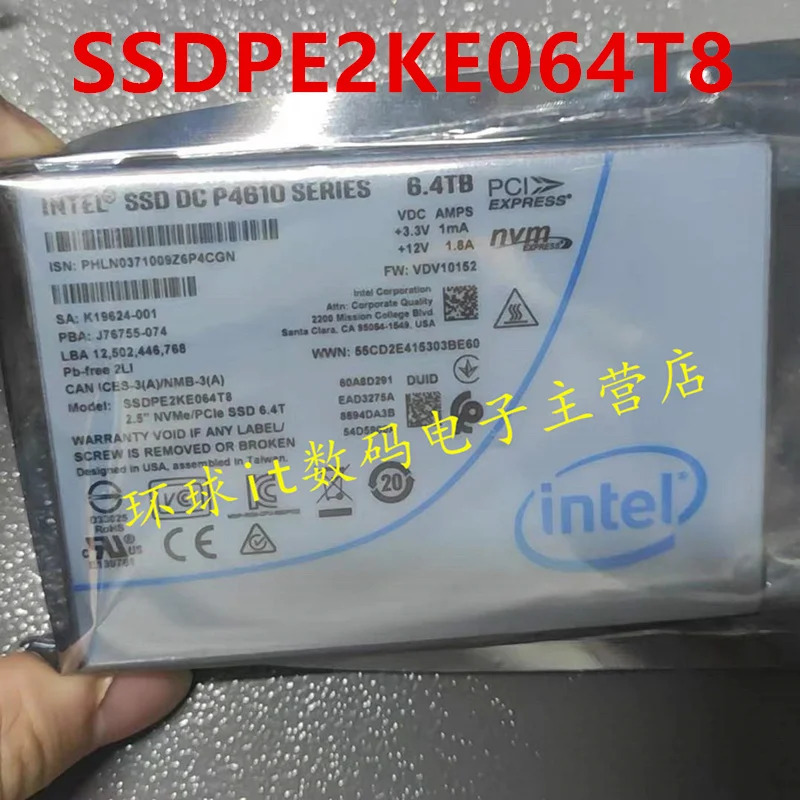 SSD DC P4610 6.4TB 2.5 인치 U.2 솔리드 스테이트 드라이브 SSDPE2KE064T8 SSDPE2KE064T801 신