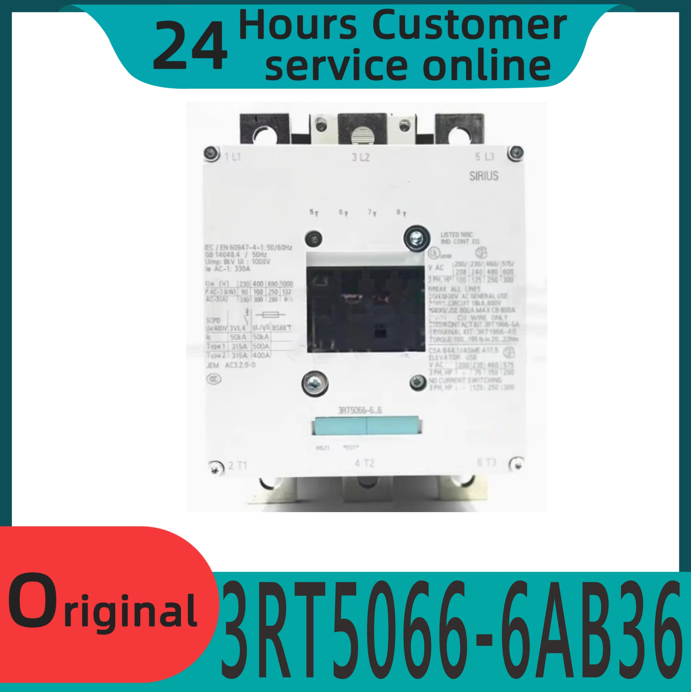 오리지널 접촉기 3RT5066-6AB36 DC23-26V 330A