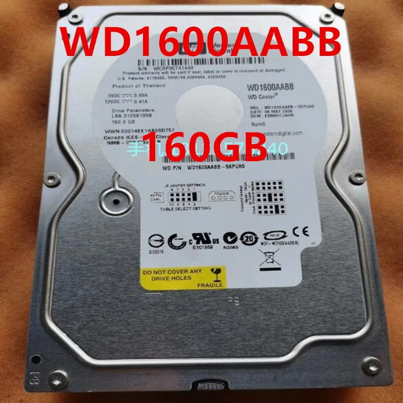 오리지널 거하드 WD 160GB 250GB IDE 3.5 인치 7200RPM 8MB 데스크탑 HDD WD1600SB WD1600AABB WD2500BB