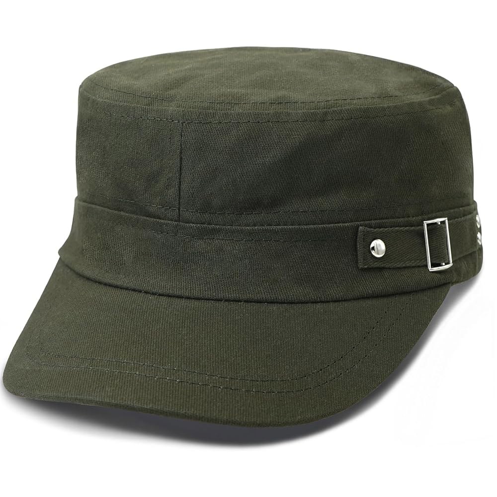 남자 여자 군용 울리키우 육군 사관생도 모자 플랫 탑 캡 남녀 공용 기본 야구 Army Green One Size - 상품 이미지