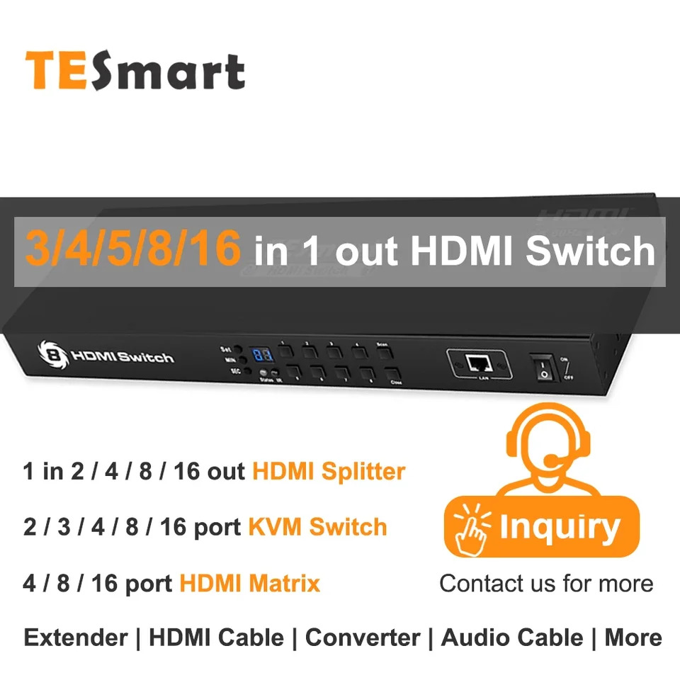 TESmart 랙 마운트 HD HDMI 매트릭스 스위처 4K x 2K 30HZ LAN 포트 제어 지원