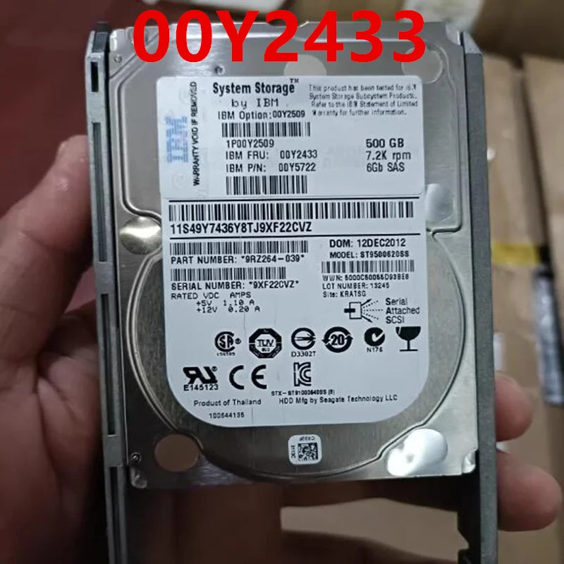 IBM SAS오리지널 하드 서버 HDD 00Y2433 00Y5722 00Y2509 V3500 V3700 500GB 2.5 인치 7200RPM 32MB