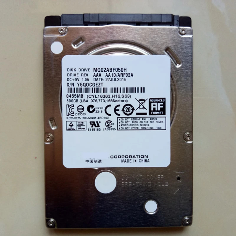 도시바호환오리지널 SSHD 500GB 2.5 인치 SATA 6 Gb/s 64MB 8G 5400RPM 노트북내부 MQ02ABF050H 신