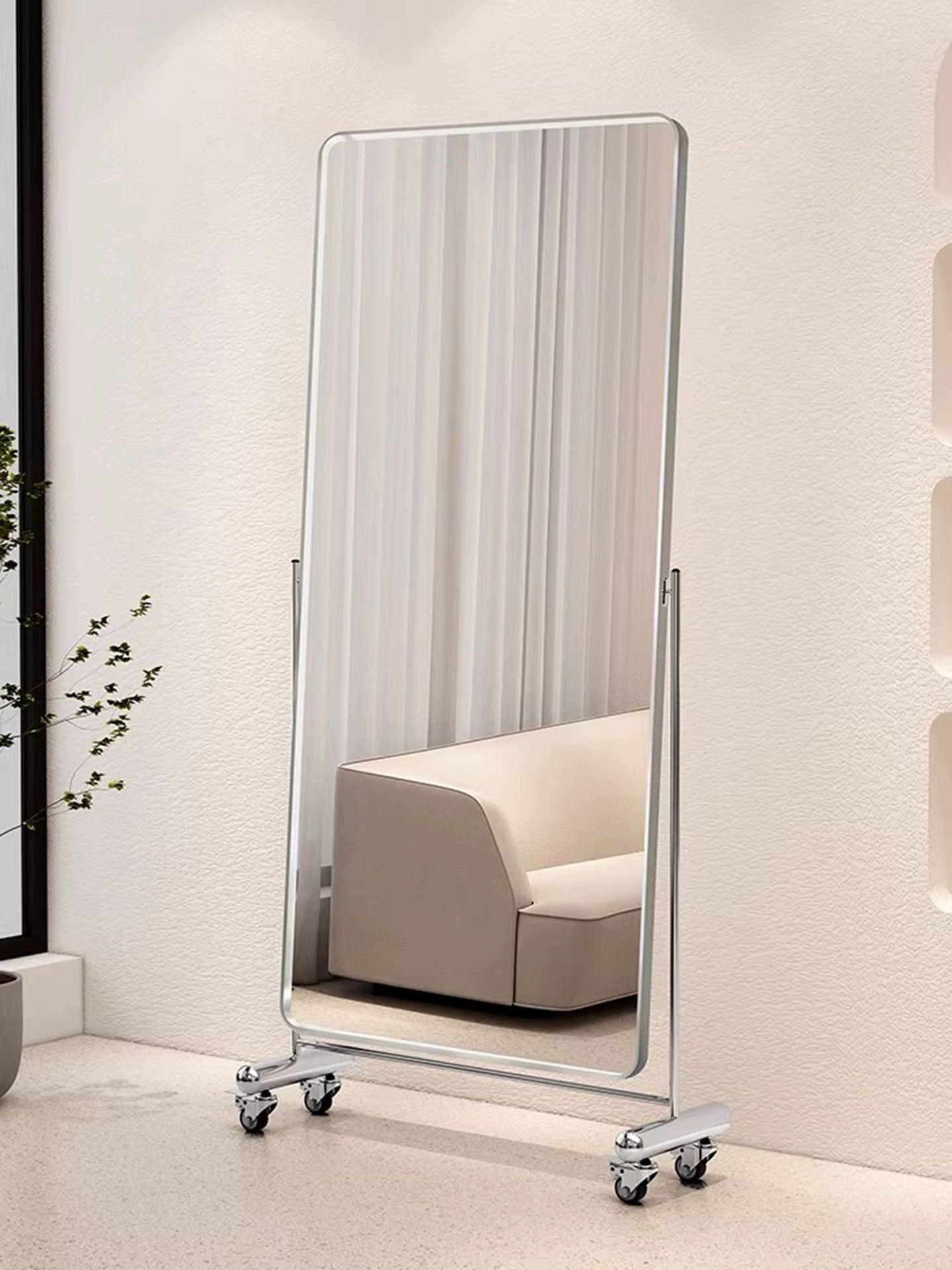 이동식 거울 스탠드 스테인레스 전신 바퀴 조절 실버프레임 북유럽 사각형 모던 현관 - 상세 이미지 2