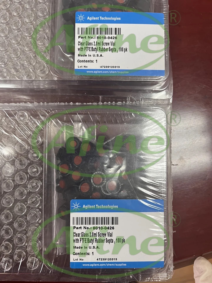 AFINE Agilent 8010-0426 투명 바이알 8 mm 스크류 탑 블랙 캡 PTFE/부틸 셉타 100/pk 2mL