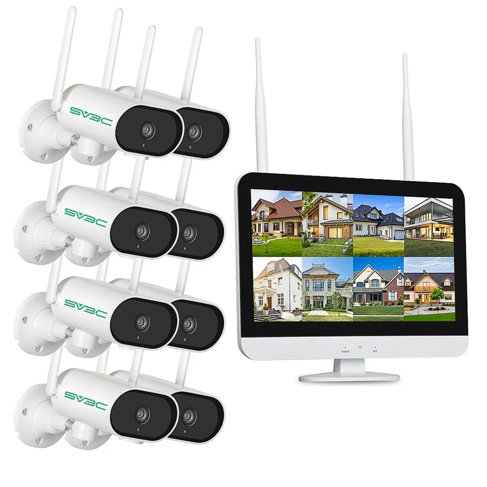 홈 비디오 감시 CCTV 카메라 시스템 HD P 8채널 H.265 무선 NVR 키트 5MP LCD 모니터