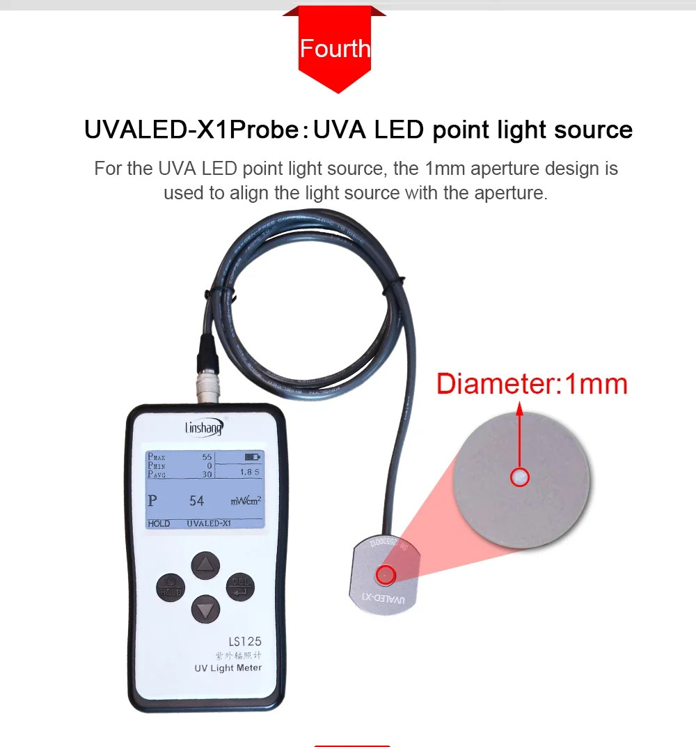 UVALED 프로브가 LS125 자외선 강도 측정기 경화 기계365nm 395nm UV LED리퍼 전력 에너지