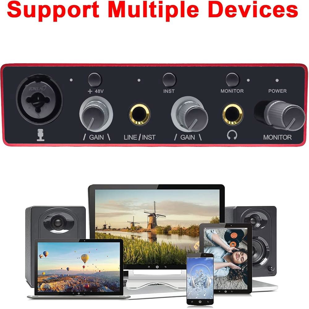 마이크 프리앰프 USB 오디오 믹서 레코더가 장착된 인터페이스 48V 팬텀 전원, 24비트, 지원 태블릿, 컴퓨터 및 기타 장비 녹음 NO DAW 소프트웨어 포함 AR001 - 상세 이미지 3