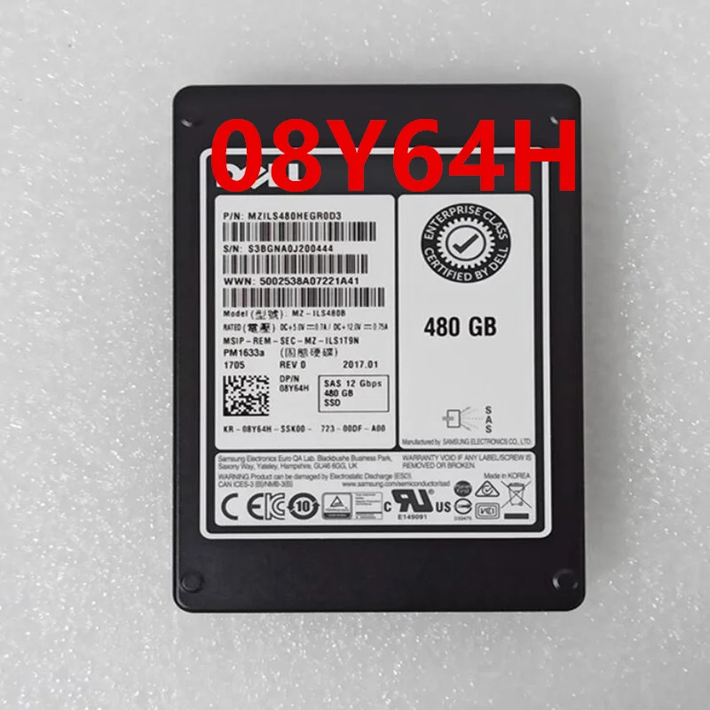 08Y64H 8Y64HDELL 480GB 2.5 SAS SSD거새 오리지널 솔리드 스테이트 드라이브