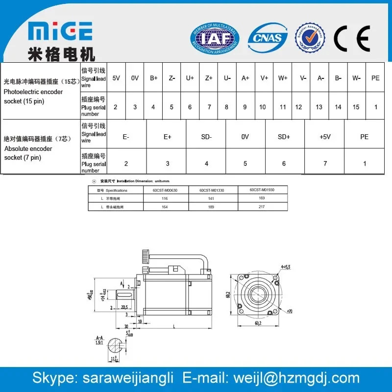 AC 서보모터 드라이버 키트 200W Mige 공장