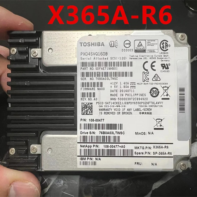 X365A-R6 SP-365A-R6 108-00477 오리지널 솔리드 스테이트 드라이브 NETAPP 1.6TB 2.5 인치 SAS SSD 거신