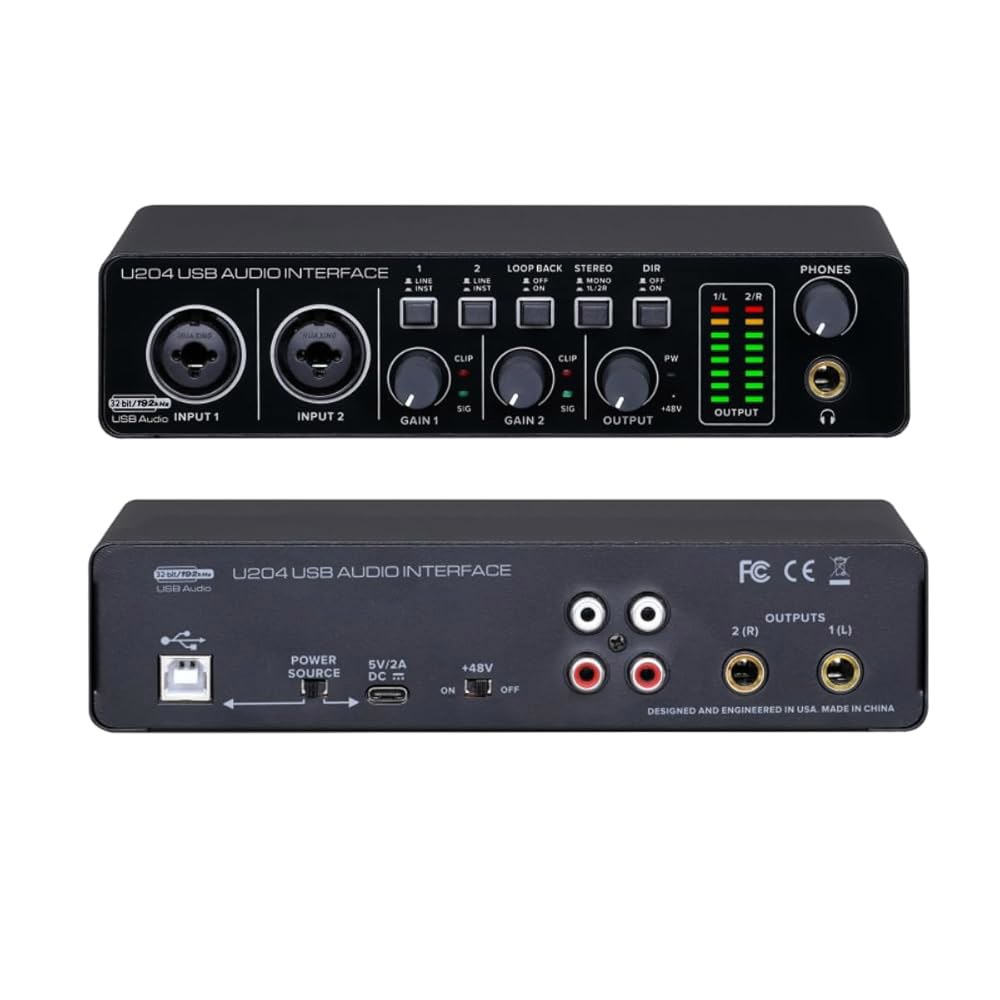PC 컴퓨터 레코딩 음악을 위한 BOMGE U204 USB 오디오 인터페이스, Mac용 2x2 기타 인터페이스 / 192kHz 팟캐스트 스트리밍, 48V 팬텀을 갖춘 보컬 프로듀서 - 상품 이미지