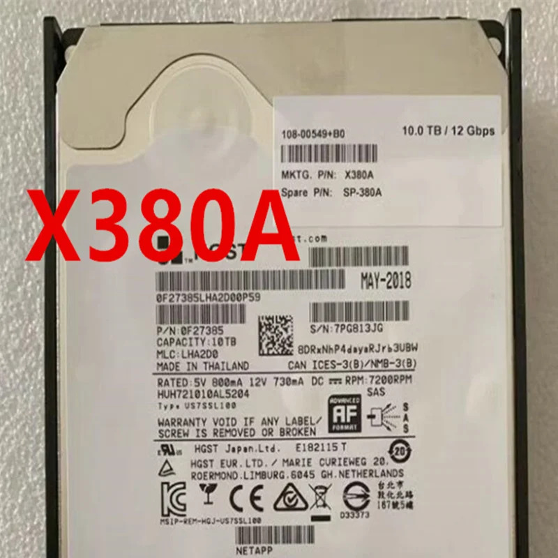 NETAPP오리지널 하드 10TB SAS 3.5 인치 7.2K 256MB 서버 HDD X380A SP-380A 108-00549