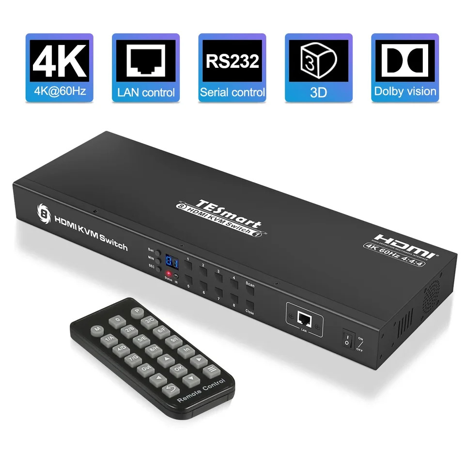 KVM HDMI 스위치 4K 60HZ 키보드 마우스 RS232 IP 제어 8 포트 신