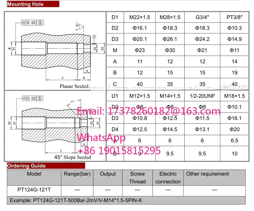 ZHYQ PT124G121 T50MPa M14152/460-K 유연 용융 압력센서 출력 2mV/V