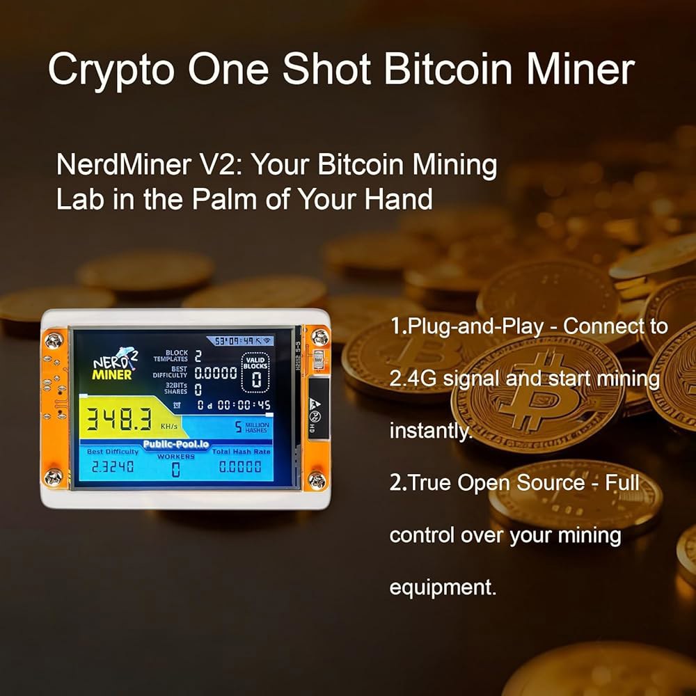 KRISVI Nerd Miner, 미니 2.8인치 스마트 및 해시레이트, 선물 마이너, 교육에 샷 쉬운 적합, 조용하고 있는 데모 최대 350KH/s의 디스플레이가 엔터테인먼트 - 상세 이미지 2
