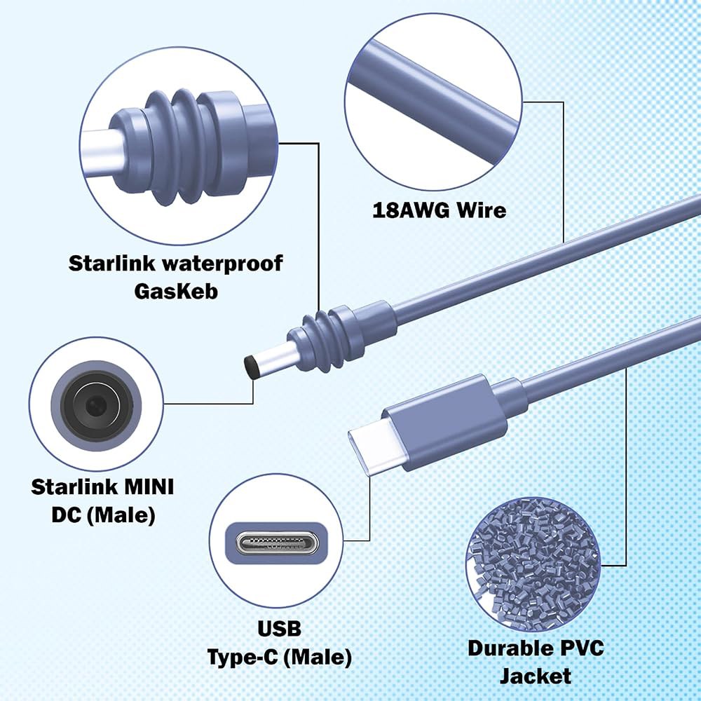 AMAKE 미니 USB C - DC 이상의 케이블, PD 이 케이블. 액세서리는 소스와 / 사용할 있습니다 함께 18AWG 전원 방수 수 스타링크 60와트 2M, 6.5피트 - 상세 이미지 2