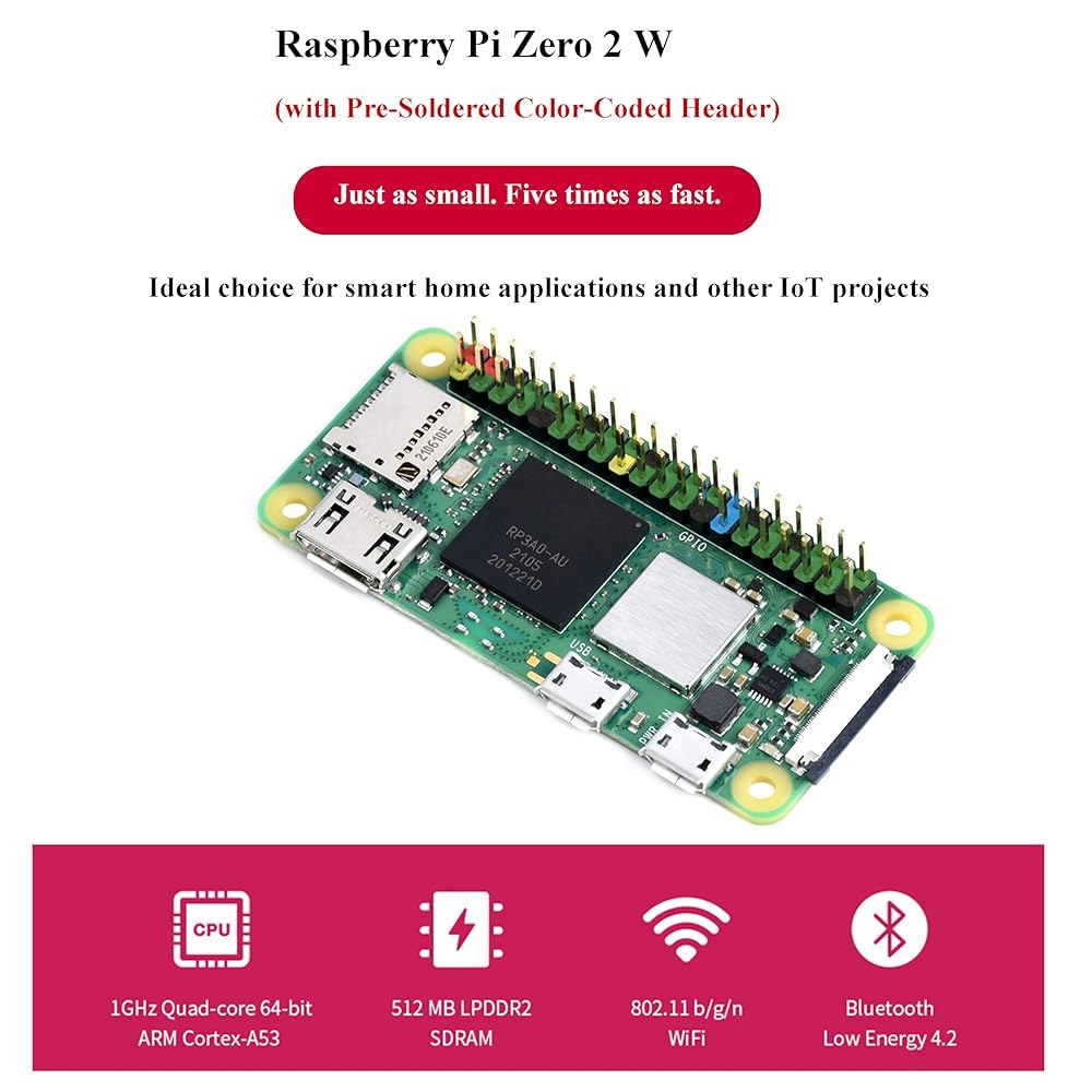 Pi Zero 2W 키트, 컬러 코드 등) HDMI 방열판 to 마이크로 4.2, OTG 납땜 (쿼드 어댑터 안테나 헤더 미니 사전 BLE, 온보드 코어 USB 케이블 CPU, - 상세 이미지 2
