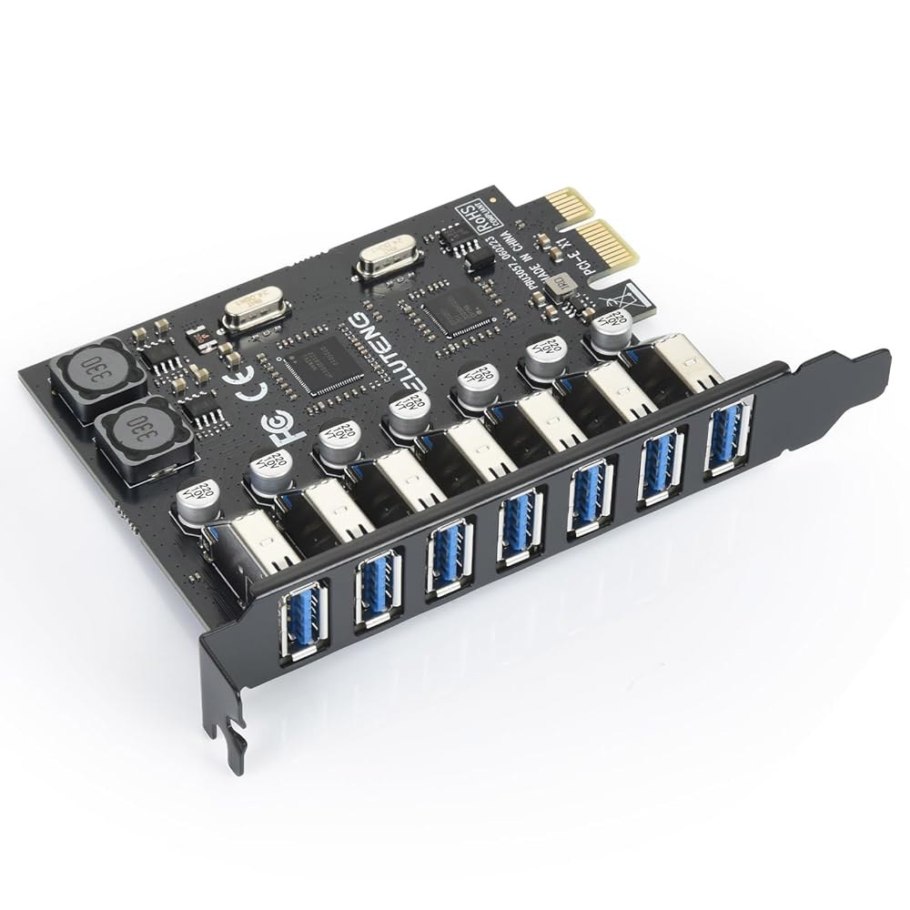엘루텡 PCIE USB 3.0 카드 7 포트 PCI 익스피리 to 확장 초고속 5Gbps PCI-e USB3 허브 컨트롤러 어댑터 Windows 11 /10 /8 /7 /XP /V - 상품 이미지