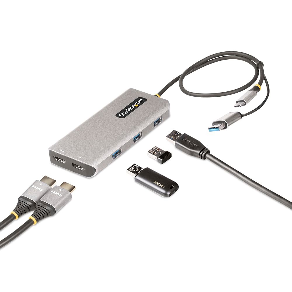 StarTech.com USB-C 멀티포트 어댑터, to USB-A 동글 (4K30Hz/1080p60Hz), 도크, 스테이션, 노트북 40cm/1.3피트 HDMI 5Gbps (16 - 상품 이미지