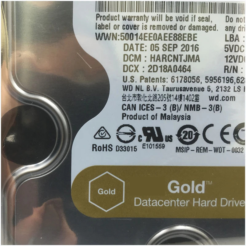 WD 새 원본 HDD Gold 2 테라바이트 3.5 SATA 6 기가 바이트호환/초 128MB 7200RPM WD2005FBYZ 엔터프라이즈 내부 용