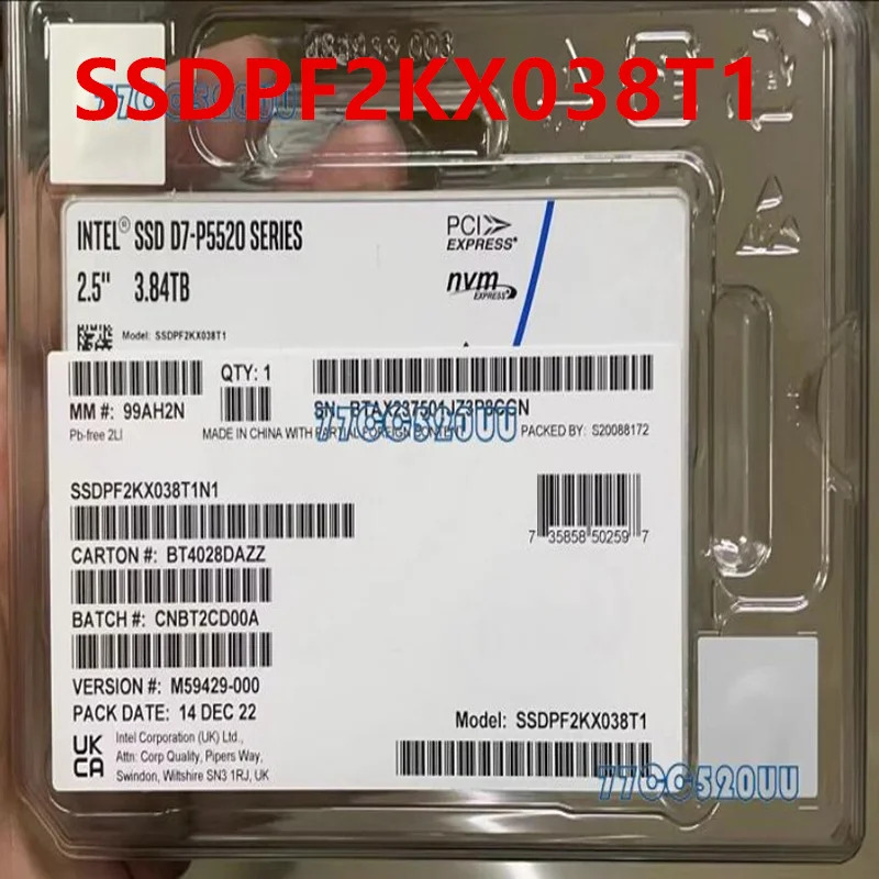 SSD D7-P5520 3.84TB 2.5 U.2 SSDPF2KX038T1N1 SSDPF2KX038T1새 솔리드 스테이트 드라이브