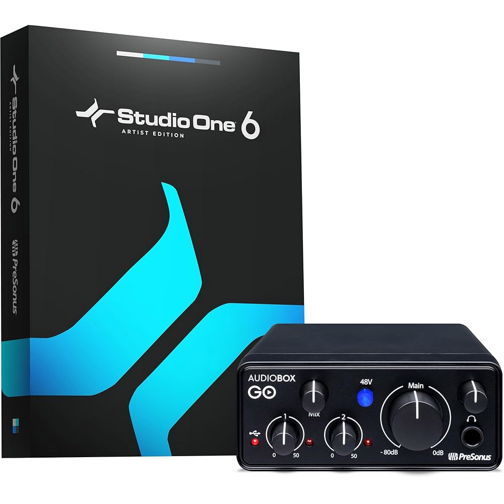 PreSonus 오디오박스 GO | Studio One DAW 녹음 소프트웨어, 음악 튜토리얼, 사운드 및 가상 악기를 사용한 제작을 위한 USB-C 오디오 인터페이스 - 상품 이미지