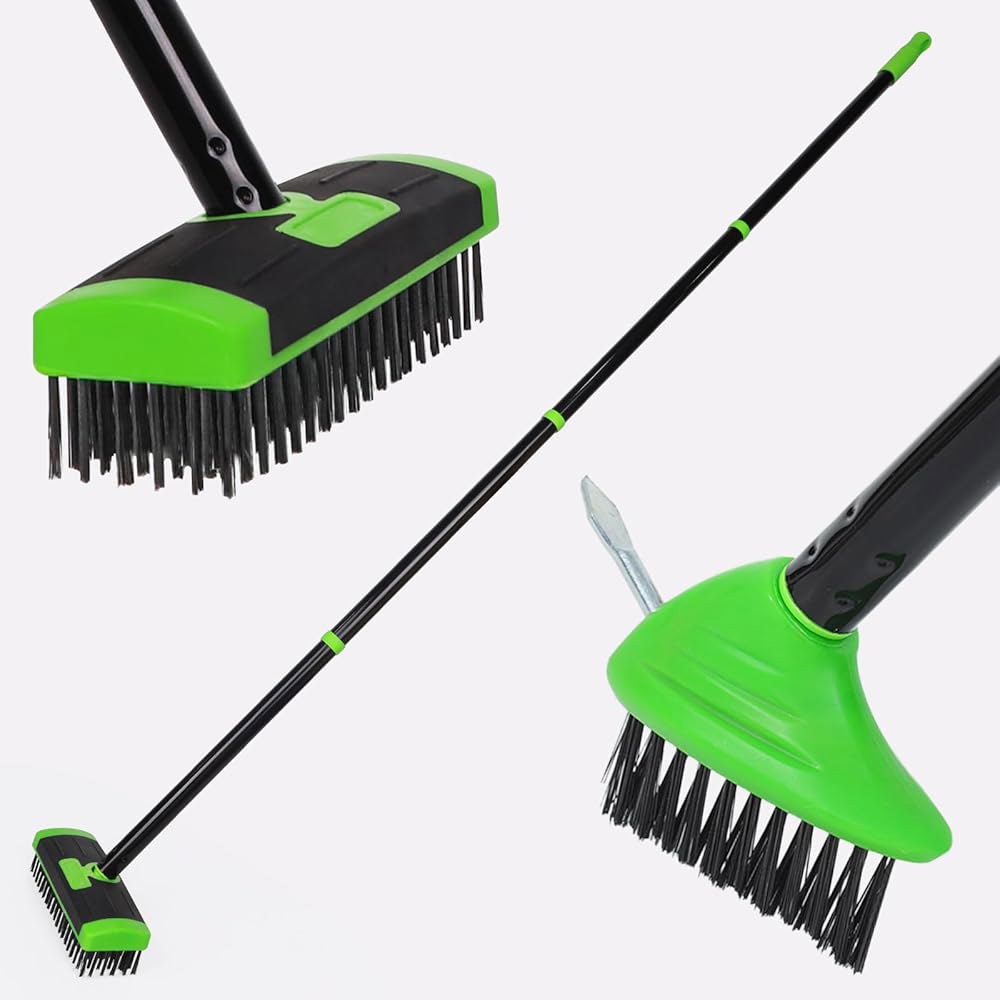 Crack Weeder Brush 롱 핸들 3-in-1 진입로, 수영장 바닥 이끼 제거제 제초기 - 파티오, 브러시 제초 데크, 도구 차고, 보도용 잡초 틈새 및 있는 도구, 와이 - 상품 이미지