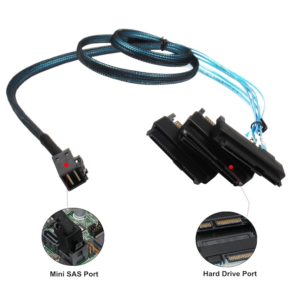 SFF-8643 내부 미니 SAS HD - 15핀 12GB/S 29핀 1M (4) SFF-8482 커넥터 1m 케이블 포트 전원 - 상세 이미지 2
