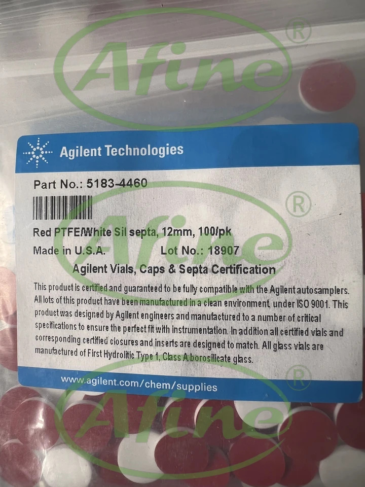 AFINE Agilent 5183-4460 레드 PTFE/화이트 실리콘 셉타 12 mm 13-425 캡 4 mL 바이알 100/pk