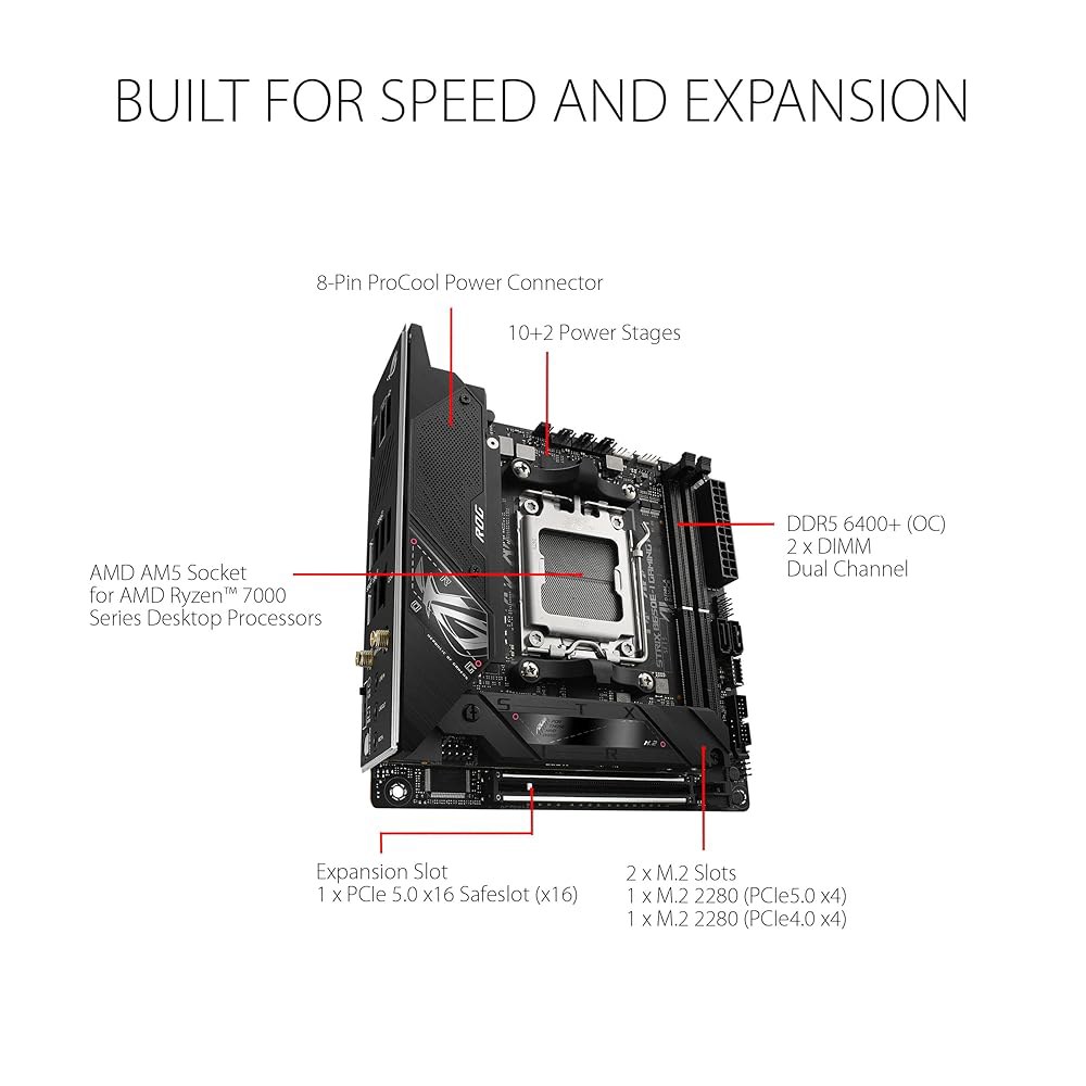 ASUS ROG Strix B650E-I 게이밍 Wi-Fi 데스크탑 Gen 3.2 유형 10+2 Ryzen 파워 mini-ITX 8000 M.2 B650 DDR5, 및 2x2 US - 상세 이미지 2