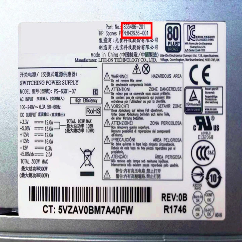 hp호환 300W 스위칭 전원공급장치 PS-6301-07 PSU 835486-001 835486-201 842936-001 759766-001 신