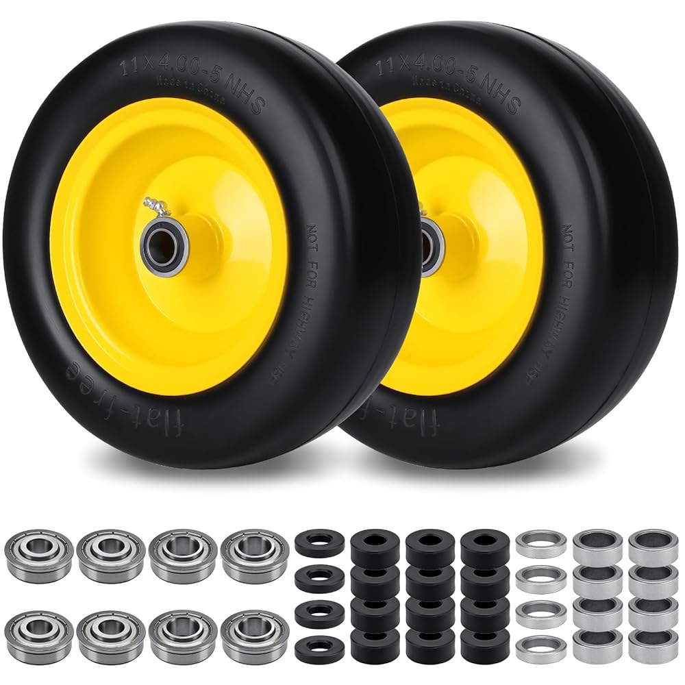2Pcs 11x4.00-5 Lawn Mower Tires Flat Hub, Ball & For Smooth Front 11x4-5 3/4 5/8 Turn Zero Mowers Fr - 상품 이미지