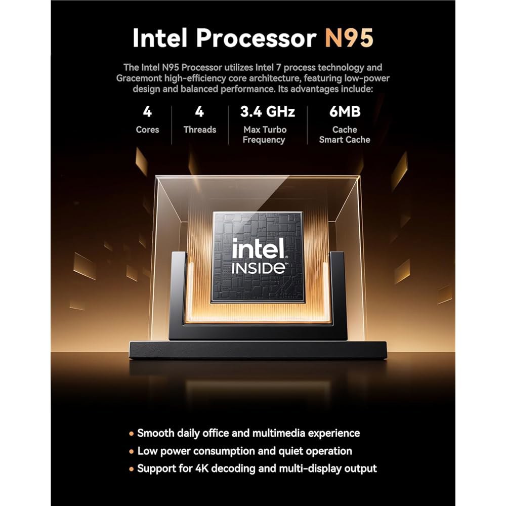 Essenx E1 미니 컴퓨터, N95 프로세서 Wi-Fi, 듀얼 포함, 4K, 256GB 비즈니스용 PC, 소형 이더넷, 데스크탑 LPDDR5 PC M.2 SSD 12GB 블루투 - 상세 이미지 3