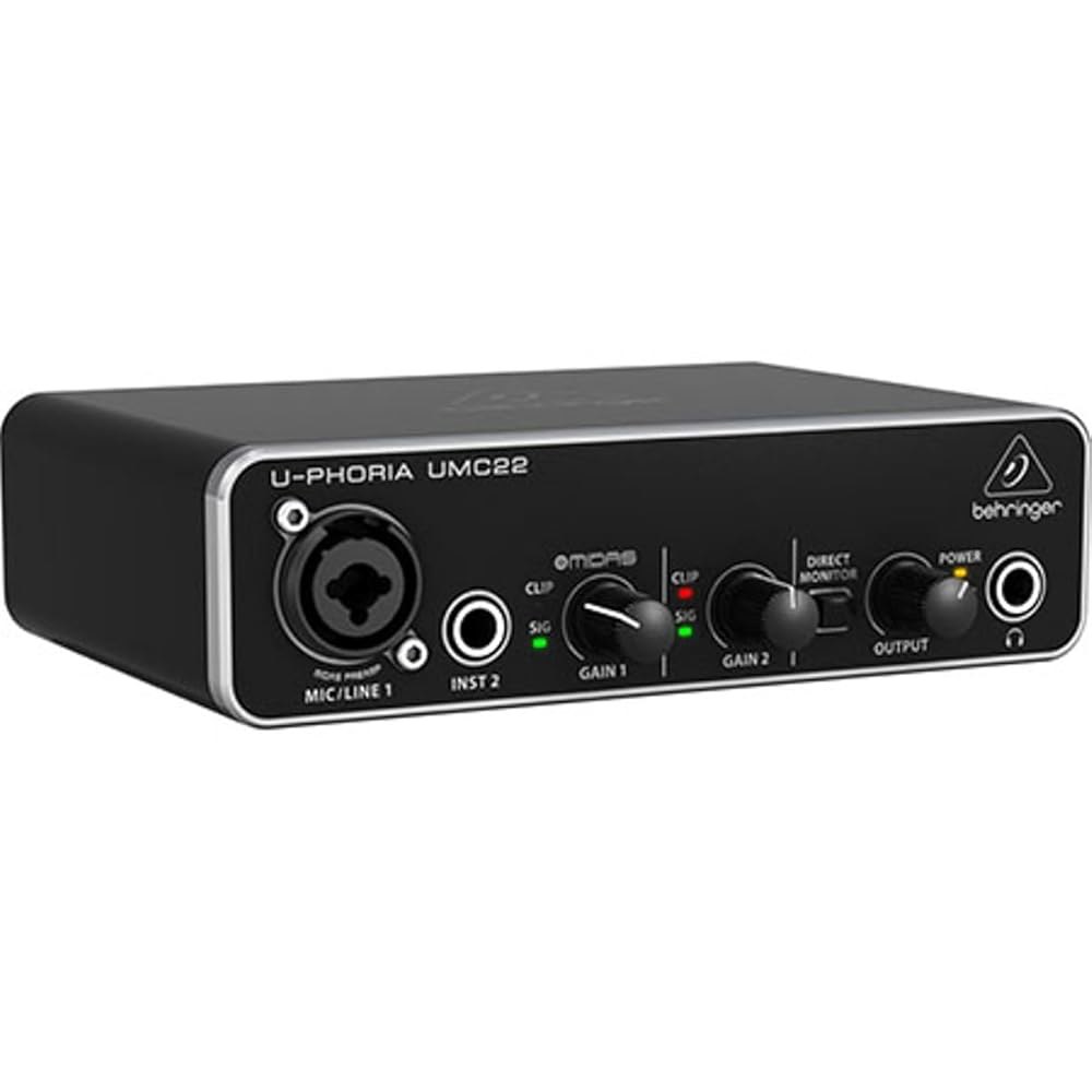 Behringer UMC22 오디오 파일 2x2, 48kHz USB 인터페이스, Midas Mic 프리앰프 | 마이크 및 악기 녹음용 Small Original Version - 상품 이미지