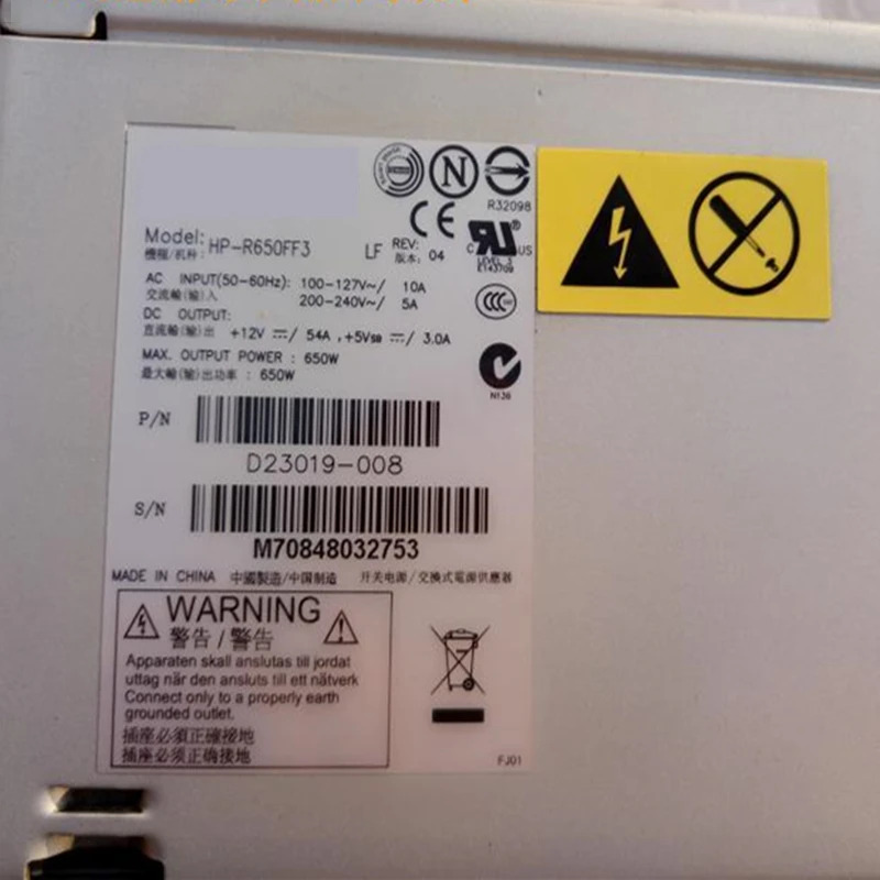 Lenovo호환 T350 R350 G6X 650W 전원공급장치 hp호환-R650FF3 36001639 D23019-008 새 원본 PSU