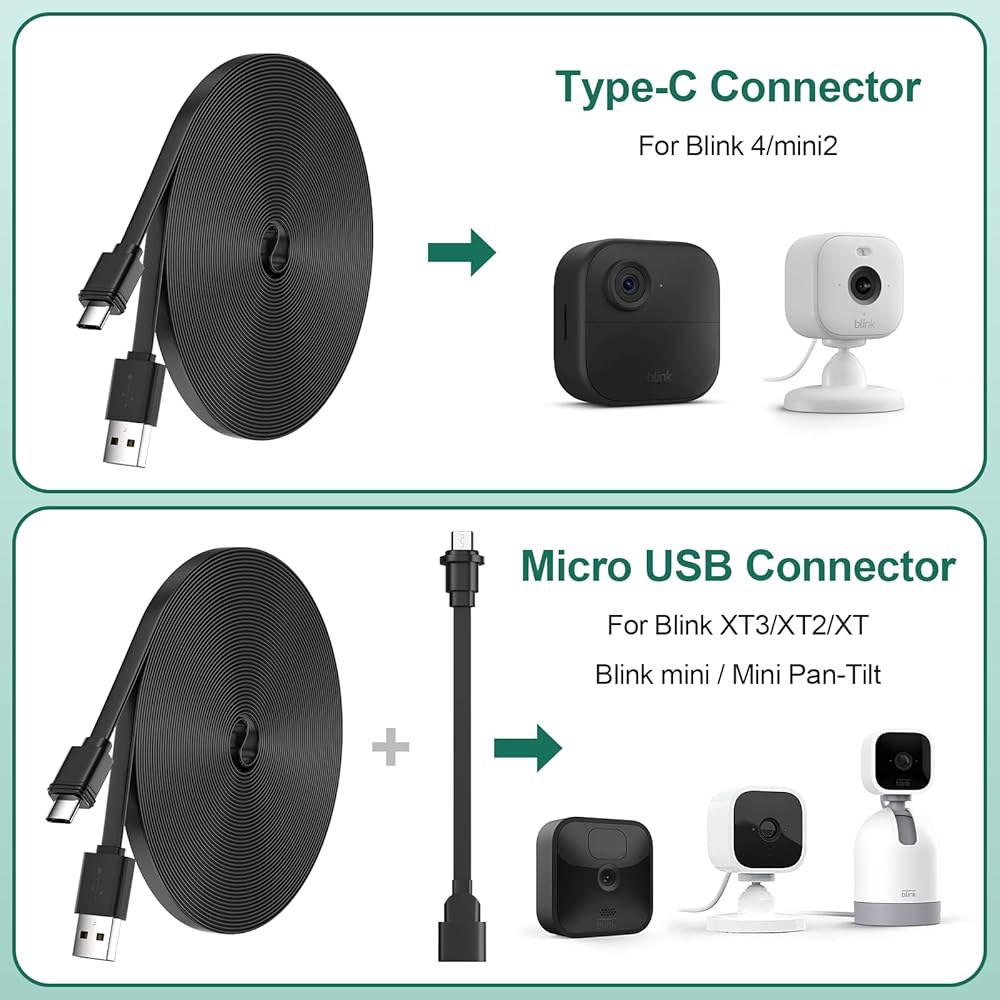 Blink Mini2, Mini, Outdoor 4 (4세대)/Blink 7.6m(25피트) 2팩, 블랙 케이블 포함되지 깜박임 (3세대) XT3/XT2/XT용 캠 않음), 전원 - 상세 이미지 2