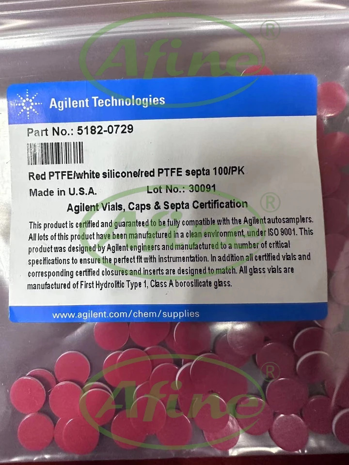 AFINE Agilent 5182-0729 셉타 스크류 탑 캡인증 PTFE/화이트 실리콘/레드 PTFE 100/pk 9mm2ml