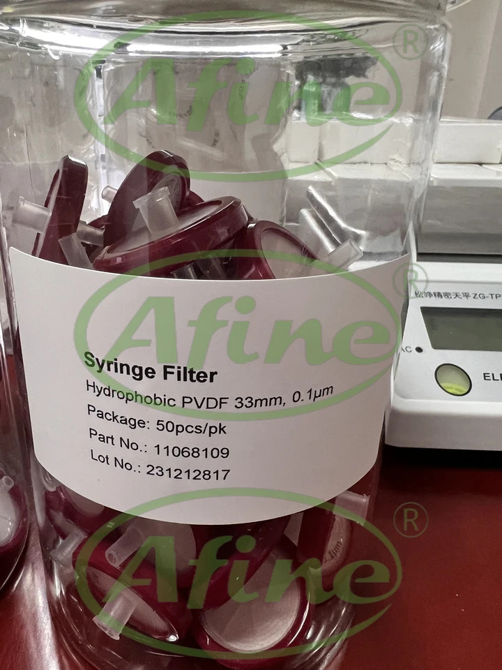 AFINE Hawach 비 소수성 주사기 필터 11068109 0.1m PVDF 50/pk 11023103 0.22m 25mm PTFE 100/pk