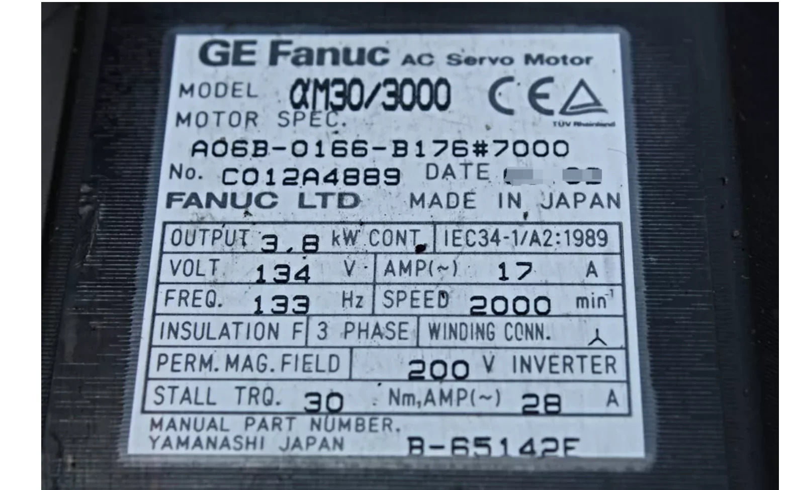 A06B-0166-B176 Fanuc 서보모터 Ok A06B 0166 B176 리퍼 완료