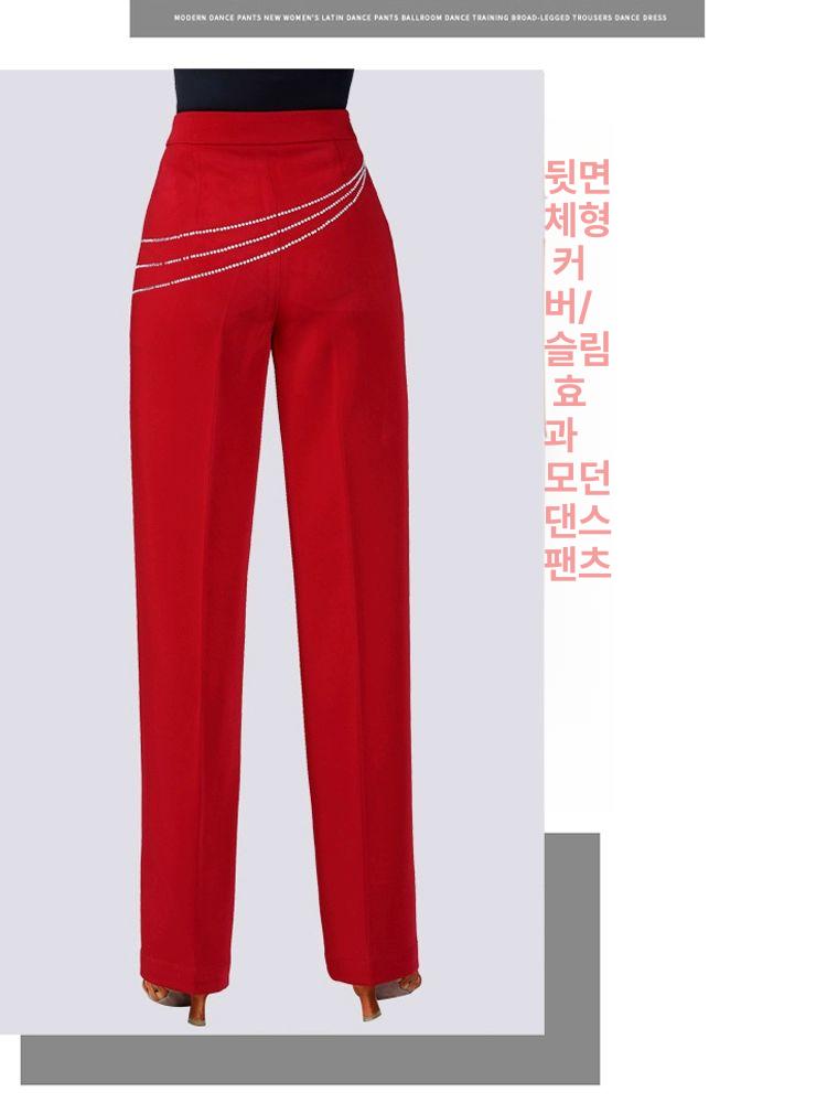 라틴 댄스바지 사교 와이드 볼룸 팬츠 연습복 모던댄스 트레이닝복 바지 - 상세 이미지 5