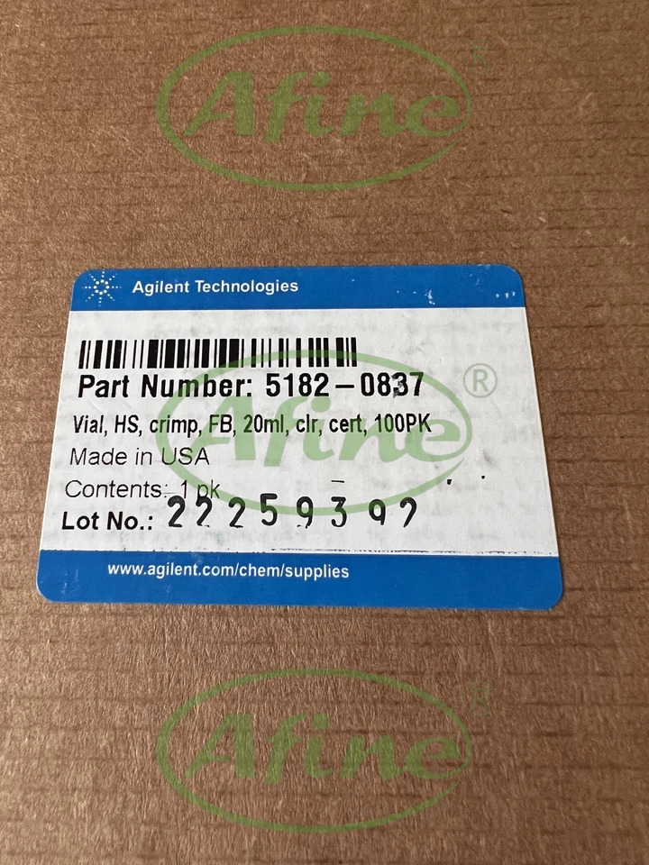 AFINE Agilent 헤드스페이스 바이알 캡 5182-0837 인증 크림프 클리어 평평바닥 20 mL 크기 22.75x75mm