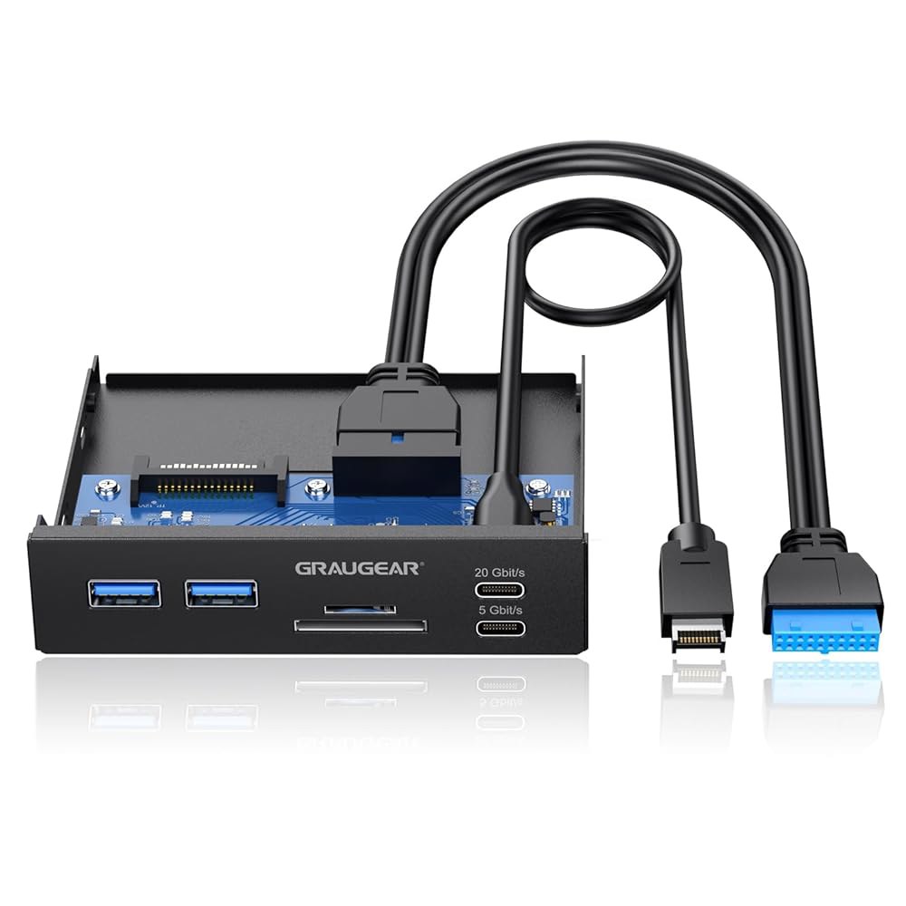 GRAUGEAR 3.5인치 전면 패널 USB C 허브, SD / microSD 내장 카드 리더, 20Gbps 3.2 Gen 2x2, USB3.2 타입-E 키-A 20핀 헤더 및 - 상품 이미지