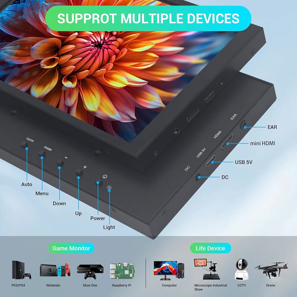 VIEWMEI 8인치 미니 모니터, 소형 HDMI 파이 스크린 호환 해상도 게임 노트북용, 디스플레이, 휴대용 1280 라즈베리 800 콘솔과 PC 8 inch monitor - 상세 이미지 2