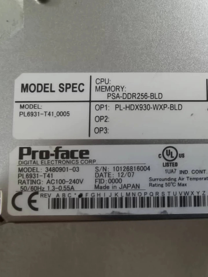 Pro-face Profis 산업컴퓨터 화면 PL6931-T41 오리지널 포장 3480901-03