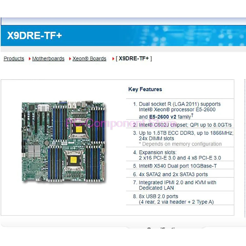 X9DRE-TF 슈퍼마이크로 서버 마더보드 E5-2600 V1 V2 패밀리 ECC LGA2011DDR3 2x16 PCI-E 3.0 4x8