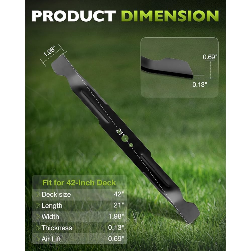 HQPASFY AB4200D 잔디깎이 블레이드 2개 세트, 기계와 블레이드, Power 멀치 EGO 106.7cm(42인치) 53.3cm(21인치) 호환 ZT4204L 잔디 턴 - 상세 이미지 3